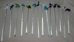 14 Vintage Hand Blown Glass Swizzle Sticks Birds Fish Snail Turtle Never Used!! - Picture 1 of 5