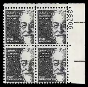 US Scott # 1295, John Bassett Moore, Plate Block of (4) 1966 $5 Stamps, MNH - Picture 1 of 1