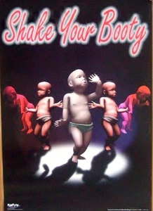 PÓSTER DE HUMOR~Shake Your Booty Baby Año Nuevo Disco Baile en Pañal 22x34 1998 Nuevo de lote antiguo - Imagen 1 de 1