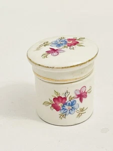 VINTAGE PORCELAIN TRINKET DISH PILL BOX CANISTER FLORAL PINK BONE CHINA - Picture 1 of 7