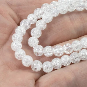 Clear Crackle Glass Beads 6mm Winter White, Snowy Holiday Jewelry Making - Picture 1 of 5