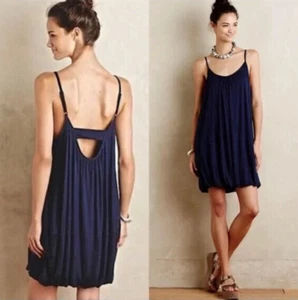 Anthropologie Maeve Women Navy Bubble Dress Sz M Mini Knit Stretch Comfy - Picture 1 of 9