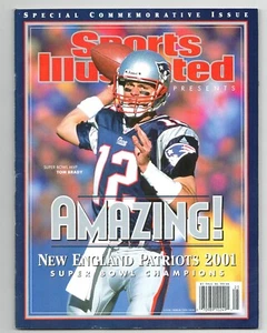 Tom Brady Sports Illustrated 2001 Superbowl no label commemorative NFL football - Foto 1 di 4