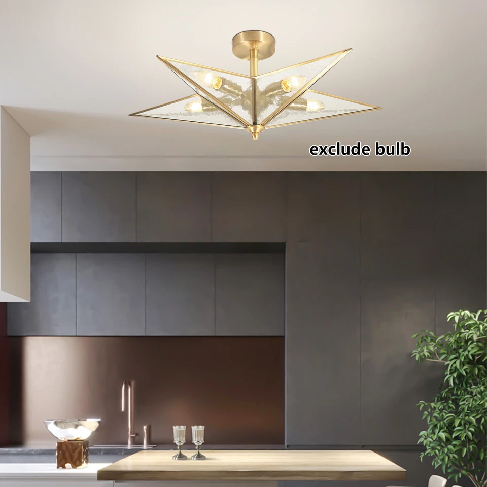 Modern Chandelier Metal LED Pendant Lamp Gold 5Light Glass Ceiling Light Fixture - Image 1 of 4