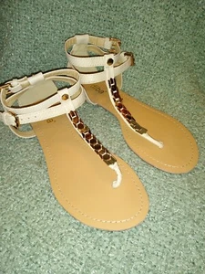 Diba Shoes Womans Size 7 Off White Strappy Flat Sandal Bling Casual Beach Walk - Picture 1 of 7