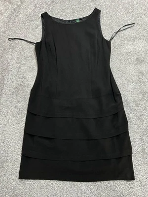 Lauren Ralph Lauren Shift Dress Womens 14 Black Ruffle Tiering Spaghetti Straps - Image 1 of 4