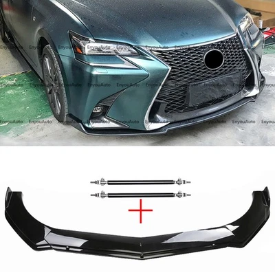 For Lexus LS460 LS500 Front Bumper Lip Spoiler + Strut Rods Glossy Black Foto 1 de 4