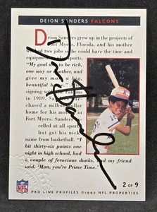Pro Line Profiles 1992 estampado certificado autógrafo Deion Sanders en tarjeta automático - Imagen 1 de 3