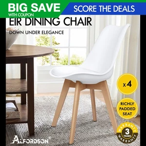 ALFORDSON 4x Dining Chairs Padding Retro PU Leather Kitchen Lounge Wooden White - Picture 1 of 12