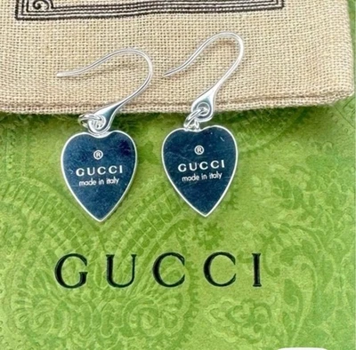 Authentic Gucci Sterling Silver Heart Dangle Earrings New In Box - Image 1 of 4