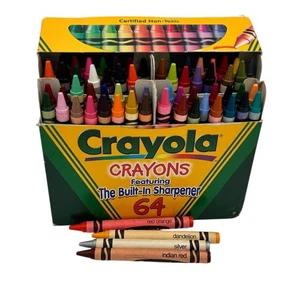 Vtg Crayola Crayons 64 Box Sharpener Retired Colors Dandelion Indian Red + VG - Picture 1 of 6