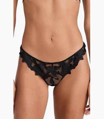 Fleur Du Mal Lily Women's Embroidered Hipster Thong Black Size 2 3989 - Image 1 of 3