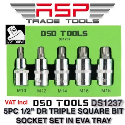 DSD Tools 5pc 1/2" Spline Triple Square Bit Sockets M10 M12 M14 M18 M16H DS1237 - Image 1 of 4