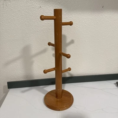 复古木质咖啡杯杯架树农舍风格 16.5 英寸康沃尔美国 — 第 1/4 张图片