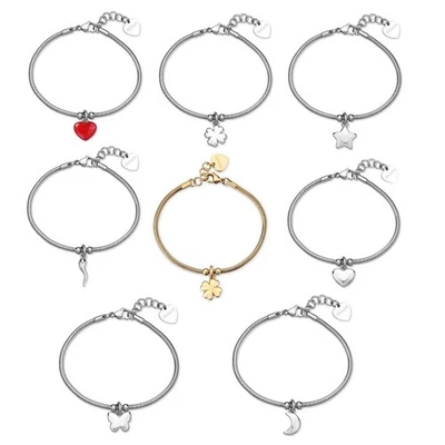 Bracciale donna acciaio Sagapo cuore stella luna quadrifoglio farfalla cornetto - Immagine 1 di 2