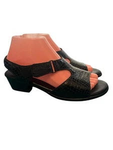 SAS Suntimer Women's 7.5N Narrow Black Croc Comfort Shoe Slingback Open Sandal - Picture 1 of 8