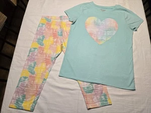 Girls Cat & Jack S/S T Shirt & Tie Dye Capri Leggings XL 14/16 Green & Multi EUC - Picture 1 of 21