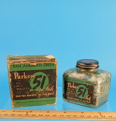 Tinta Parker 51 - Botella de 31/2 oz de tinta verde panamericana (vacía) - De colección de los años 40 Foto 1 de 4