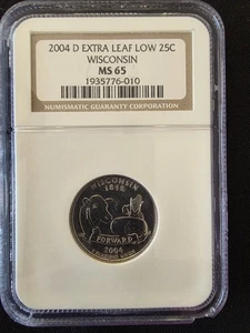 2004 D Extra Leaf Low Wisconsin George Washington State Quarter 25C NGC MS 65 - Picture 1 of 2
