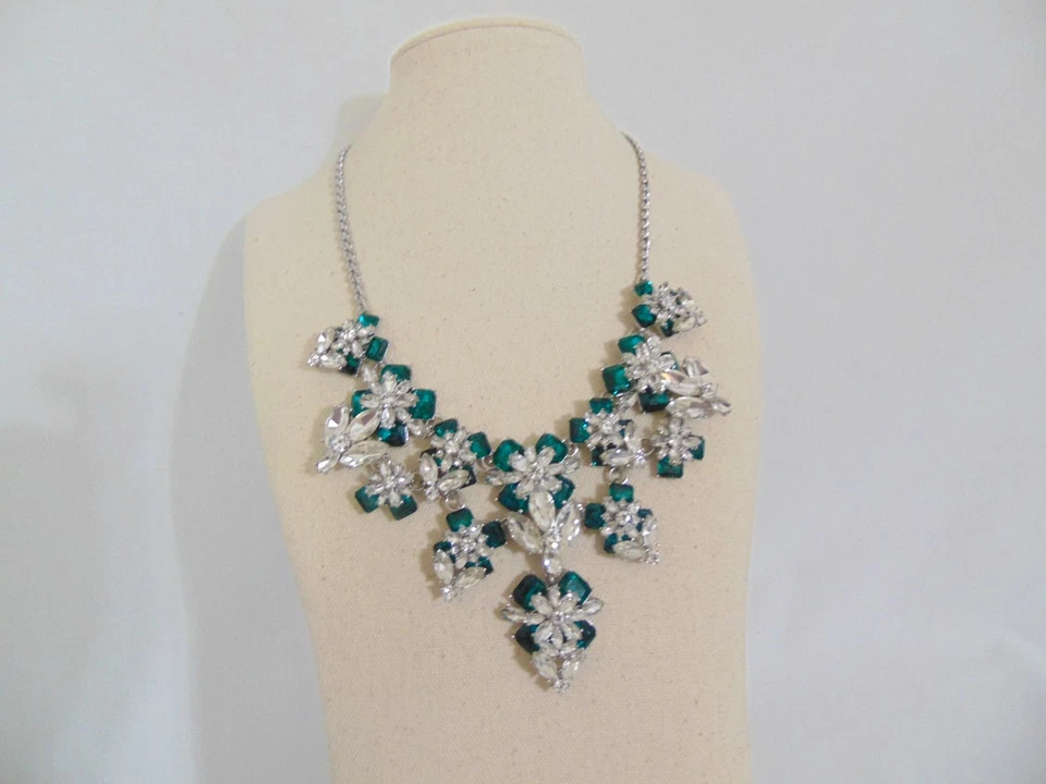 Charter Club Silver-tone Crystal & Stone Flower Statement Necklace Jn03