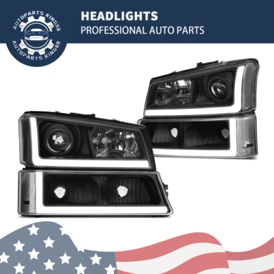 For 2003-2006 Silverado Avalanche LED Projector Headlights + Bumper + LED DRL - Image 1 of 4