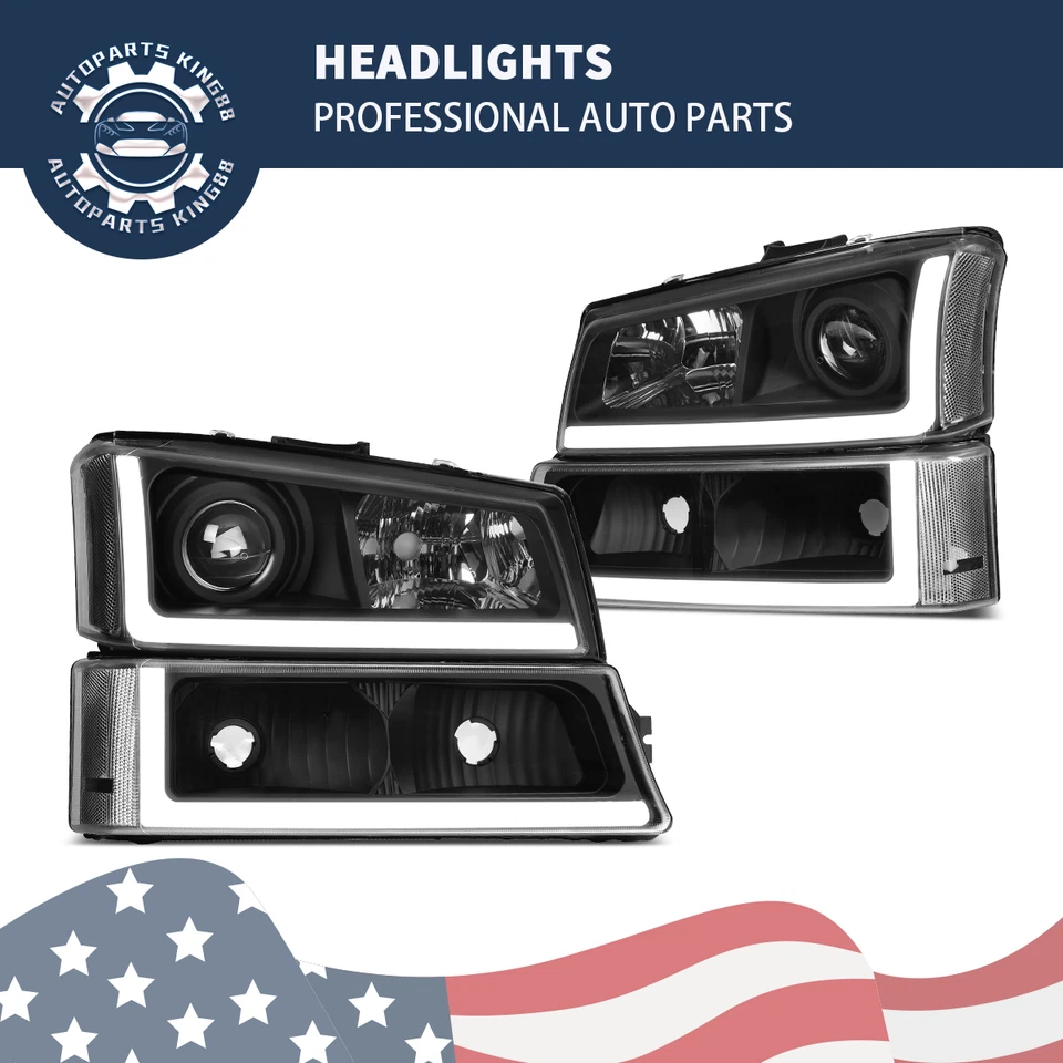For 2003-2006 Silverado Avalanche LED Projector Headlights + Bumper + LED DRL - Image 1 of 4