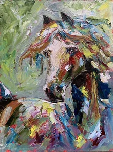 Original Bright Horse Portrait – Handmade Oil Painting – Animal Wall Art 8×12” - Picture 1 of 4