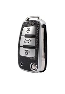 Schlüsselhülle passend für Audi A1 A3 A4 A6 Q3 Q5 Q7 TT Schwarz Leder - Bild 1 von 1