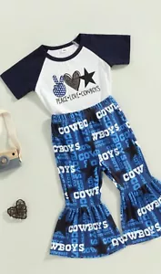 Coduop Kids Girls Cowboys Clothes Suits Short Sleeve T-Shirts and Flare Pants Xs - Picture 1 of 5