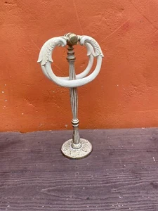 Porta asciugamani vintage Hollywood Regency stand ottone metallo ornato 2 anelli - Foto 1 di 5