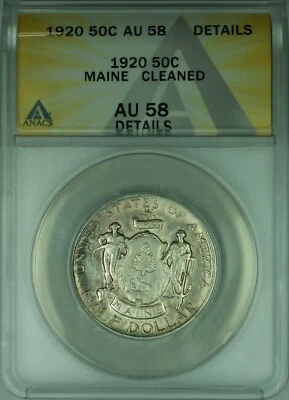 1920 Maine Commemorative Silver Half Dollar 50c Coin ANACS AU-58 Details (39) - Image 1 of 2
