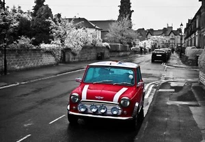 Rot Mini Cooper Wandbild Poster Druck Bild A3 A4 A5  - Bild 1 von 6