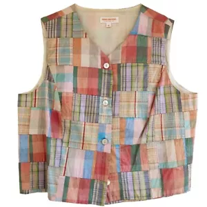 Gilet vintage Brooks Brothers 100% seta taglia M blu rosa salvia pastello foderato Madras USA - Foto 1 di 6