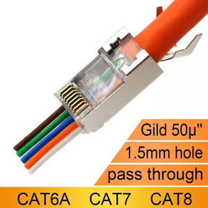 Conectores RJ45 Cat7 Cat6A de fácil paso 8P8C 50U enchufe blindado chapado en oro - Imagen 1 de 12