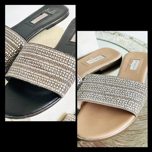 2x Glitzer Metallic Slide Hausschuh Schuhe Pantoletten Sandalen 38 - Bild 1 von 18