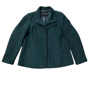 LANDS' END Wool Short Coat Jacket Women Size 8 Green Winter Boxy Retro Gorpcore - Picture 1 of 14