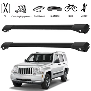 to Jeep Cherokee KK 2007-12 Roof Rack Cross Bars Gear Carrier Alu Black w/ Lock - Picture 1 of 17