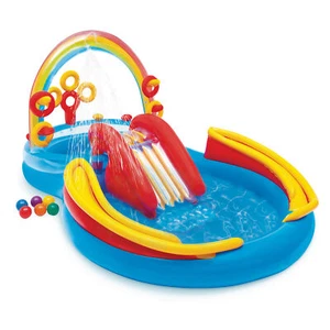 Intex 9.75 x 6.3 Foot Rainbow Slide Inflatable Pool and Water Slide Ring Center - Picture 1 of 10