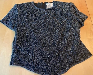 PAPELL BOUTIQUE ABEND 100 % SEIDE PERLEN COCKTAIL BLUSE DAMEN GRÖSSE LARGE PETITE - Bild 1 von 7
