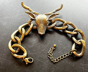Western Damen Lieber Hirschkopf Gold Kette Glieder Armband Rodeo Jägerin Biker Messing - Bild 1 von 11