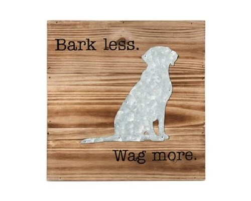Mud Pie "Bark Less. Wag More." Letrero de madera placa de amante de perros 10" x 10" Mudpie NUEVO Foto 1 de 1