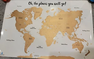 Gold Scratch off Water Color Map of the World Travel Wall Poster Large 16 x 24 - Picture 1 of 5