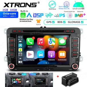 OBD+7" Android 13 Car GPS Stereo Radio CD DVD Player Head Unit For VW SEAT Skoda - Picture 1 of 18