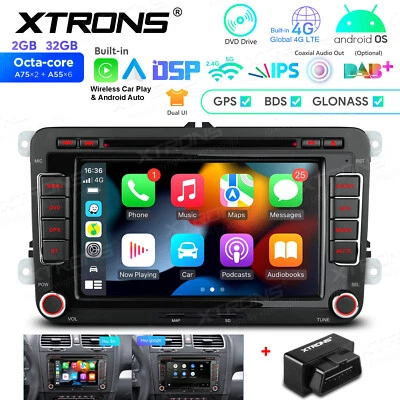 OBD+ 7" Android 14 Car GPS Stereo DVD Radio 32GB For VW Golf MK5 MK6 Caddy Jetta - Image 1 of 4