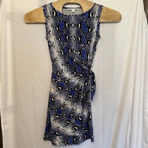 DVF Diane Von Furstenberg Size 4 Della Dress Python Print Blue Snake Mini Ruched - Picture 1 of 7