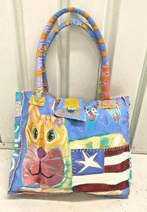 Folk Artist Pat Eberline Handpainted Canvas Tote - Picture 1 of 6