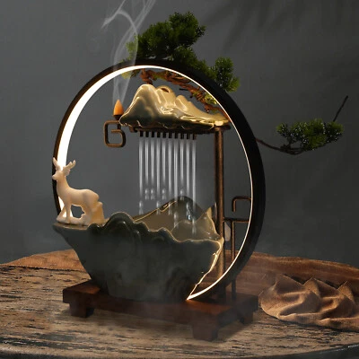 Fuente de agua de escritorio cascada interior con atomizador y fuente LED para decoración de mesa Foto 1 de 4