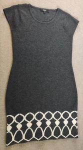 Alex Marie 100% Wool Gray White Dress L Chain Link Bow Pattern Cap Sleeve Casual - Picture 1 of 13