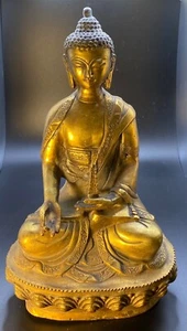 Chinese Antique Gilt Bronze Buddha Statue With Qing Dynasty Qianlong Mark - Picture 1 of 8