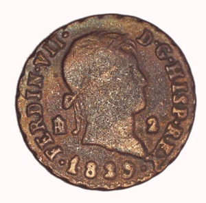 Spanish 2 Maravedies coin from 1829 Ferdinand VII Weight: 2.14 gr - Picture 1 of 3